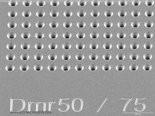 SEM-image of Stencil-mask with 50µm holes and 15° sidewall-tapering.
